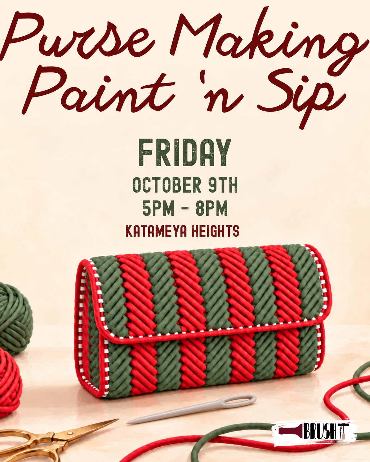 *Purses* Friday October 9th - 5:00 pm - 8:00 pm - BRUSH IT STUDIO - KATAMEYA HEIGHTS - NEW CAIRO
