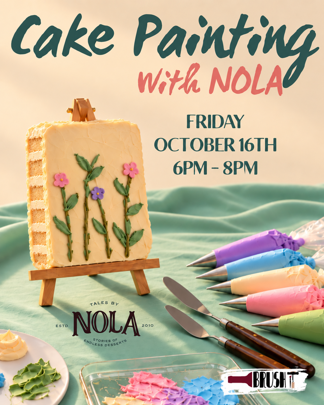*Cake Painting with NOLA* Friday October 16th - 6:00 pm - 8:00 pm - BRUSH IT STUDIO - KATAMEYA HEIGHTS - NEW CAIRO
