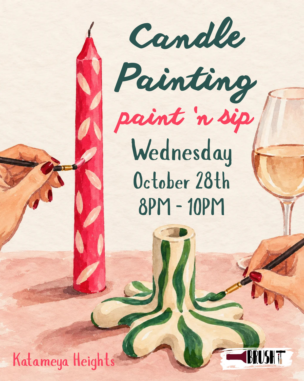 *CANDLE PAINTING* Wednesday October 28th - 8:00 pm - 10:00 pm - BRUSH IT STUDIO - KATAMEYA HEIGHTS - NEW CAIRO