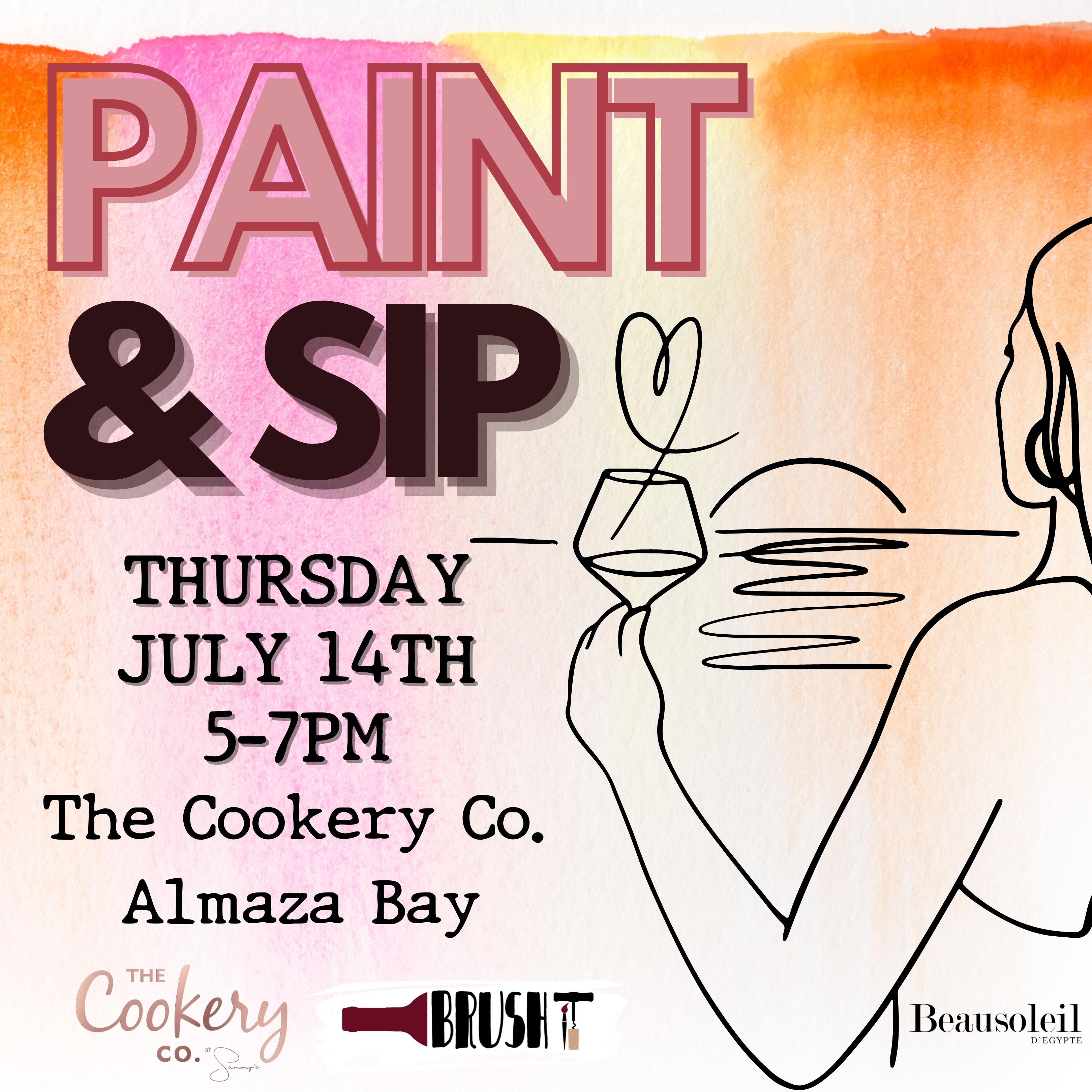 THURSDAY, July 14th - 5:00 pm - 7:00 pm - THE COOKERY CO - BY THE BEACH - ALMAZA BAY